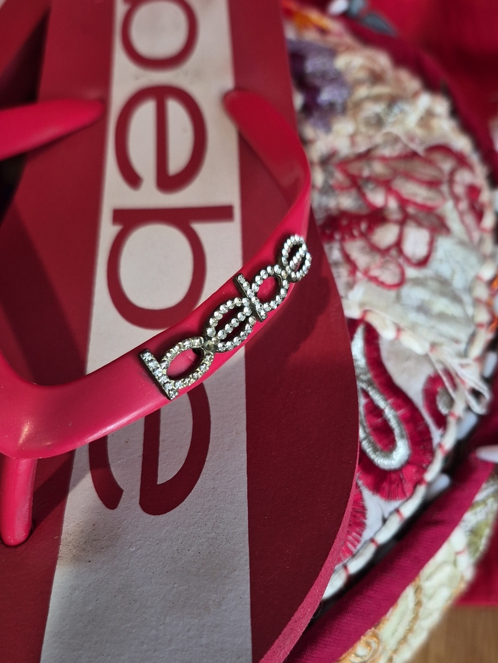 bebe Women's Red Flip Flop Sandals - Picture 7 of 7